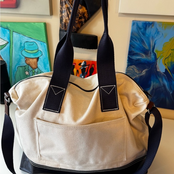 Lands End Navy Blue & Cream Weekender Bag w/Trolley Sleeve - Picture 5 of 10